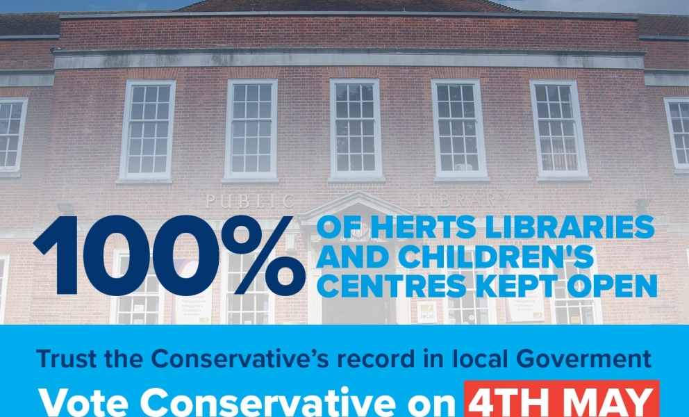 100% of Herts Libraries and Children's Centres kept open