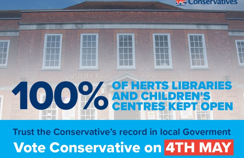 100% of Hertfordshire libraries and children's centres kept open